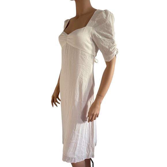 Wilfred Aritzia White Puff Sleeve Midi Dress Sweetheart Neck Ruched Size 2 - Picture 7 of 15